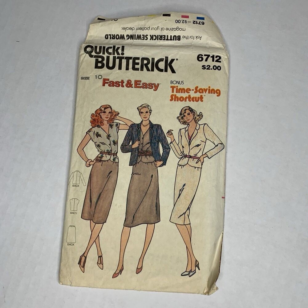 Vintage 1970s Butterick Pattern 6712 Misses Size 14 Jacket Top Skirt Fast & Easy